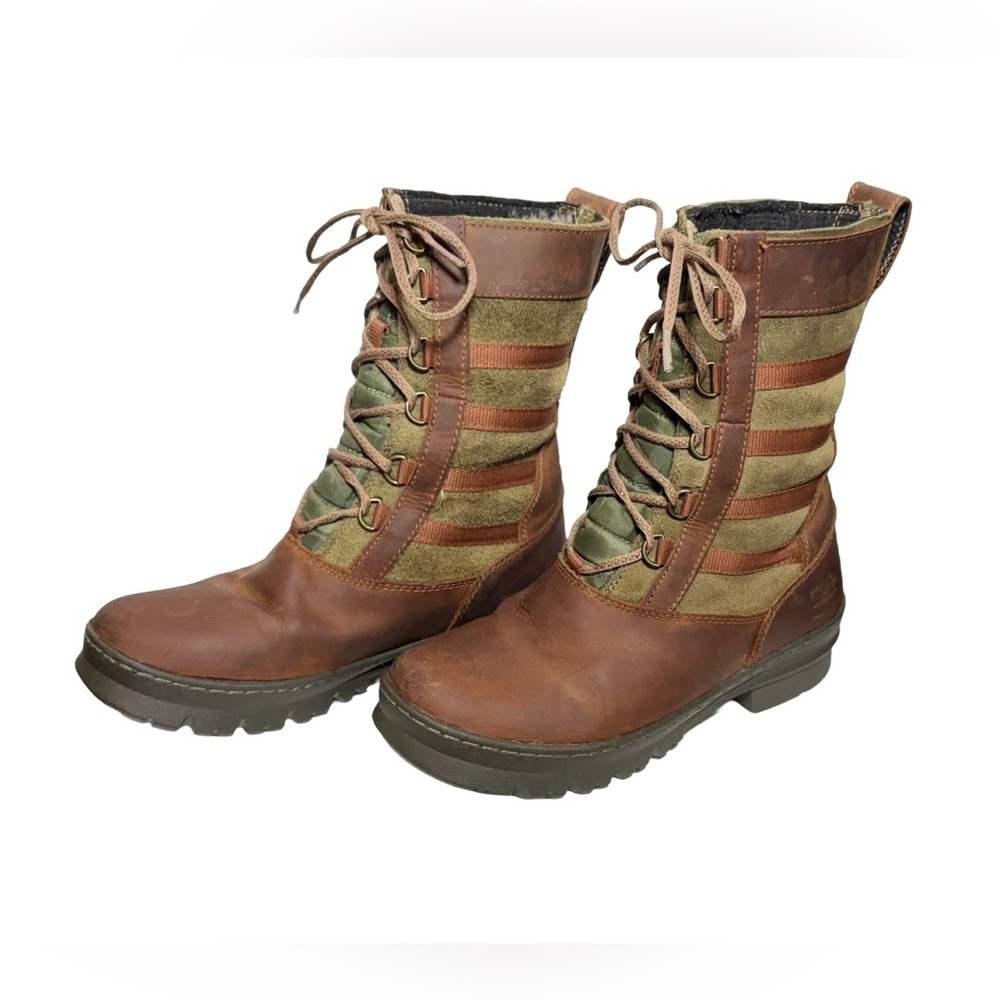 Keen Leather & Suede Two-Toned Brown & Green Lace-Up Snow & Rain Boots, Size 8 - Picture 5 of 16